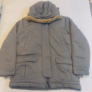 Mens L GAP Gray Puffer Jacket Heavyweight Coat Removable Fur Hood Durable